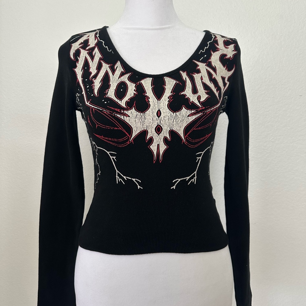 Black Graphic Long Sleeve Top